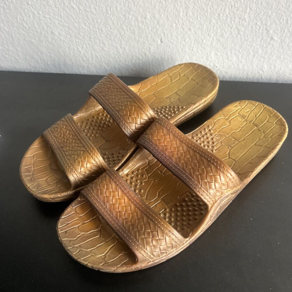 Imperial Sandals Size 7 Brown Hawaii Synthetic Casual Slip On Pool Beach Light